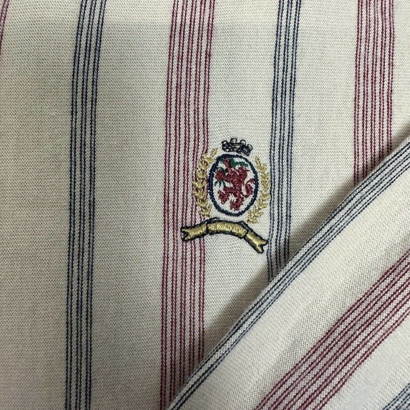 Vintage Tommy Hilfiger Shirt Adult XL Beige Red Button Up Vertical Stripes Mens - Picture 3 of 8